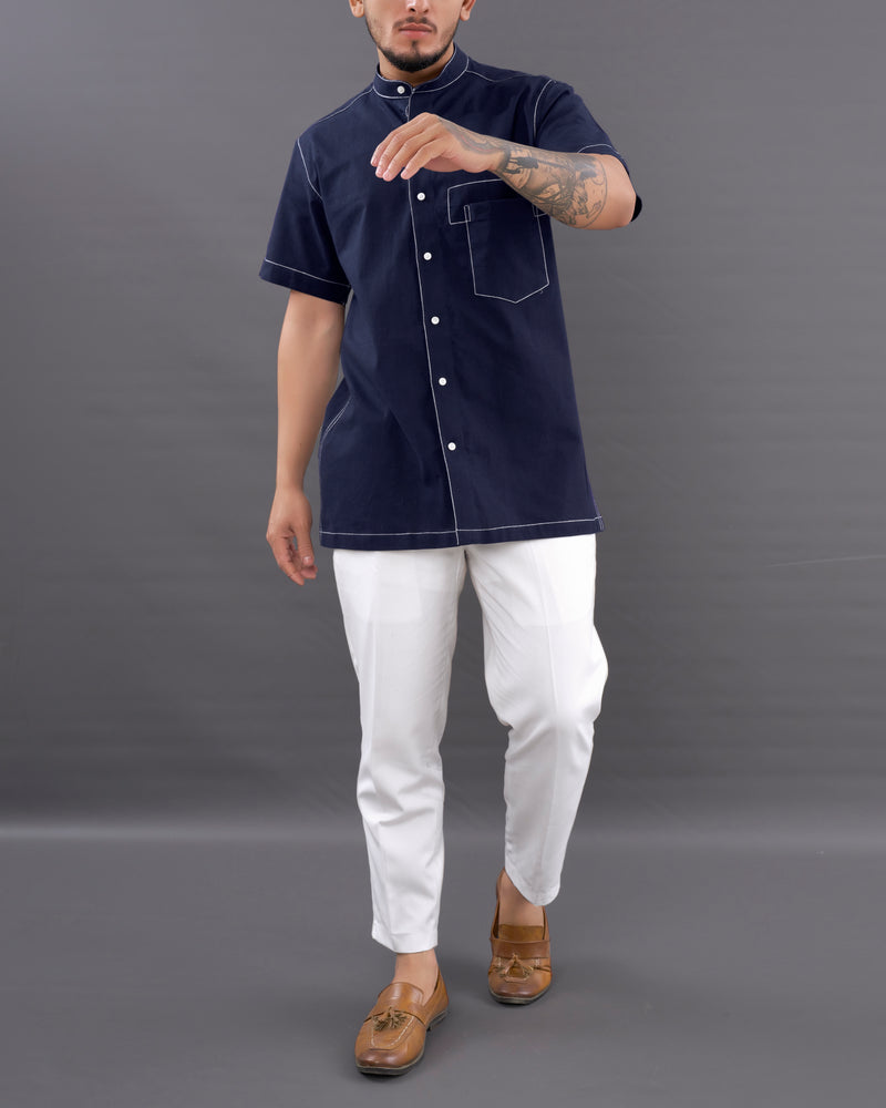 Mirage Navy Blue Luxurious Linen Designer Shirt