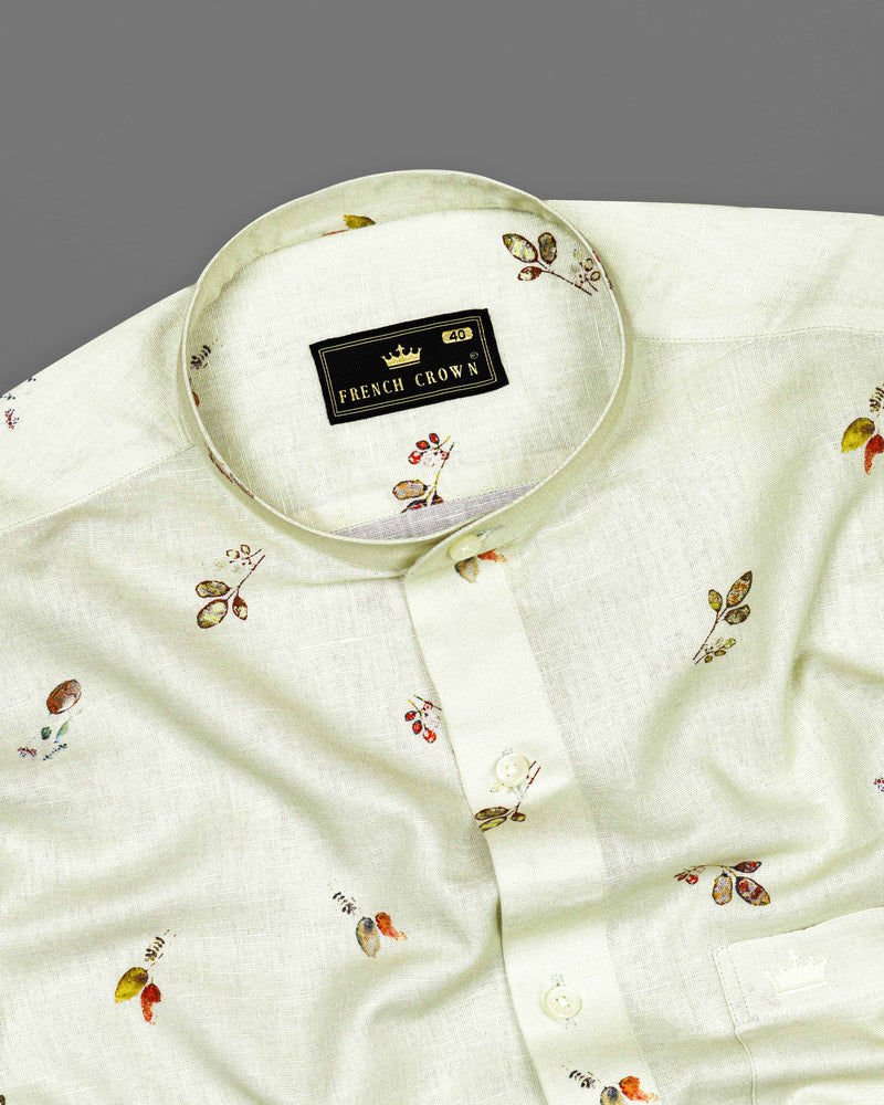 Beryl Beige Leaves Printed Luxurious Linen Shirt  8787-M-38,8787-M-H-38,8787-M-39,8787-M-H-39,8787-M-40,8787-M-H-40,8787-M-42,8787-M-H-42,8787-M-44,8787-M-H-44,8787-M-46,8787-M-H-46,8787-M-48,8787-M-H-48,8787-M-50,8787-M-H-50,8787-M-52,8787-M-H-52