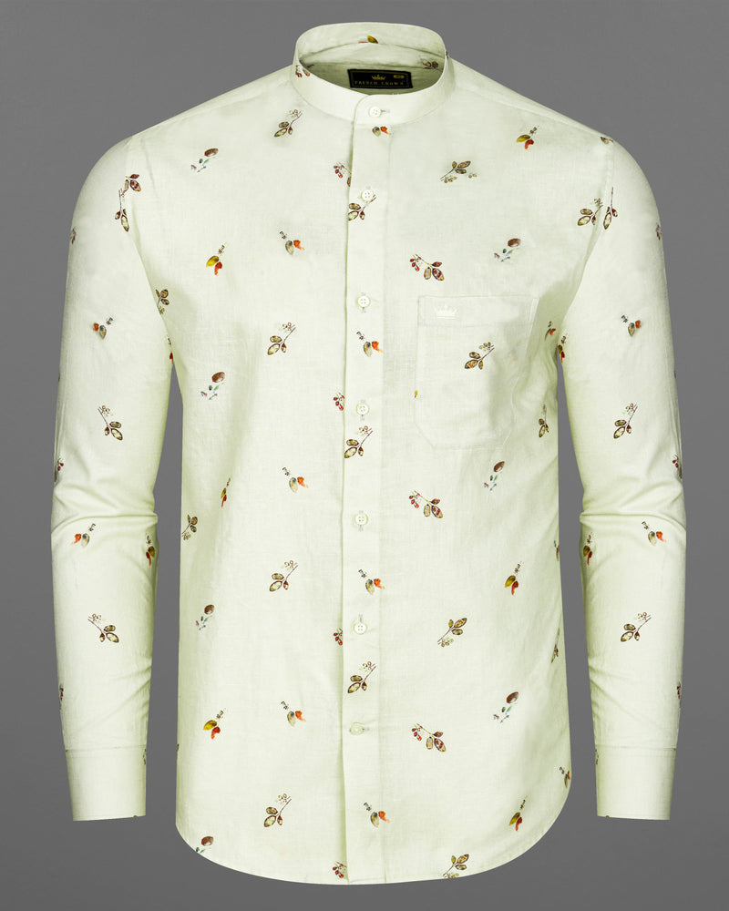 Beryl Beige Leaves Printed Luxurious Linen Shirt  8787-M-38,8787-M-H-38,8787-M-39,8787-M-H-39,8787-M-40,8787-M-H-40,8787-M-42,8787-M-H-42,8787-M-44,8787-M-H-44,8787-M-46,8787-M-H-46,8787-M-48,8787-M-H-48,8787-M-50,8787-M-H-50,8787-M-52,8787-M-H-52