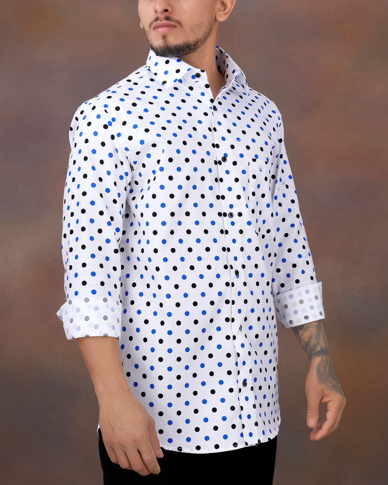 Bright White with Periwinkle Blue and Black Polka Dotted Royal Oxford Shirt