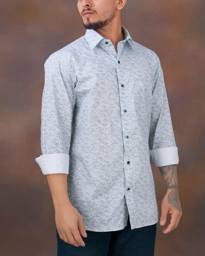 Calypso Blue and White Paisley Printed Super Soft Premium Cotton Shirt