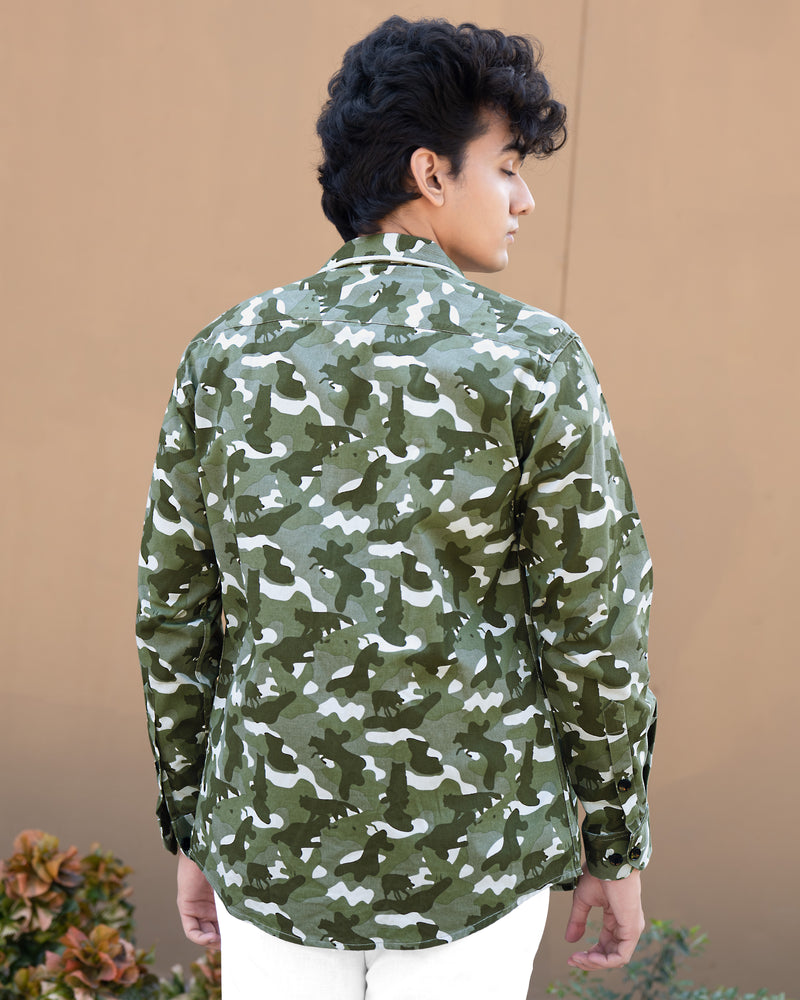 Oyster with Cactus Green Camouflage Royal Oxford Bomber Jacket