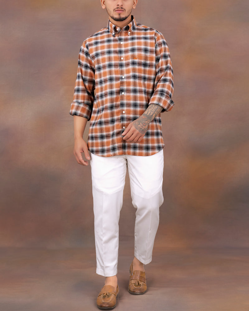 Terra Cotta Brown and Mirage Black Plaid Flannel Shirt