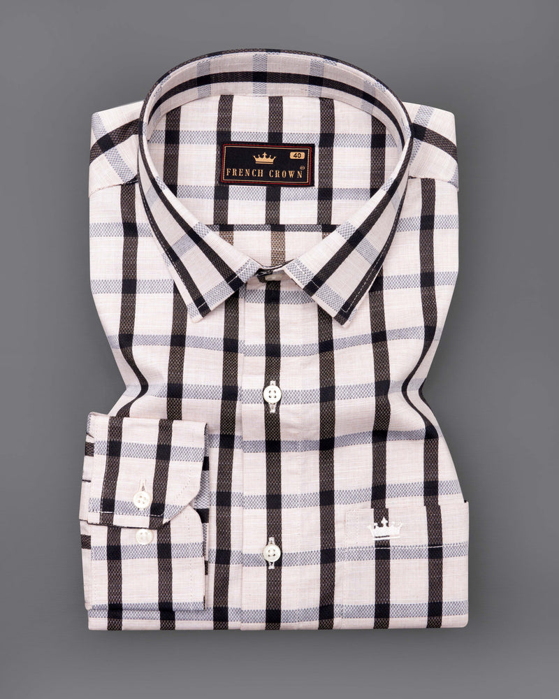 Sea Shell Off White and Jade Black Checkered Dobby Textured Premium Giza Cotton Shirt  8806-38,8806-H-38,8806-39,8806-H-39,8806-40,8806-H-40,8806-42,8806-H-42,8806-44,8806-H-44,8806-46,8806-H-46,8806-48,8806-H-48,8806-50,8806-H-50,8806-52,8806-H-52