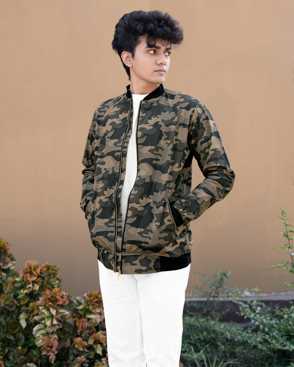 Americano Brown with Charcoal Green Camouflage Royal Oxford Bomber Jacket