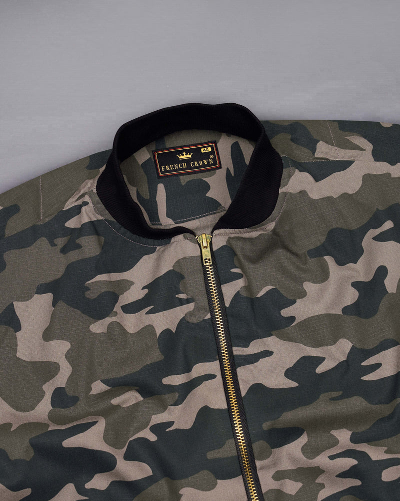 Americano Brown with Charcoal Green Camouflage Royal Oxford Bomber Jacket