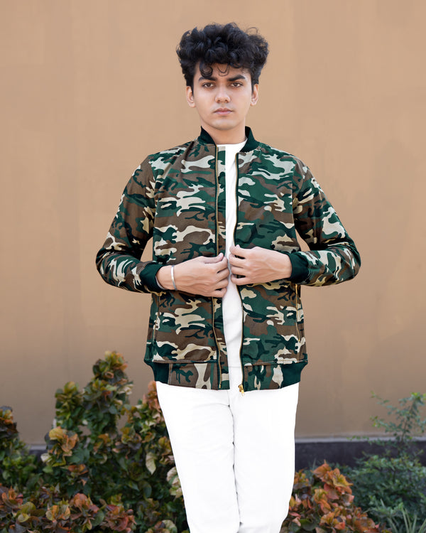 Clay Ash Beige with Dianne Green Camouflage Royal Oxford Bomber Jacket