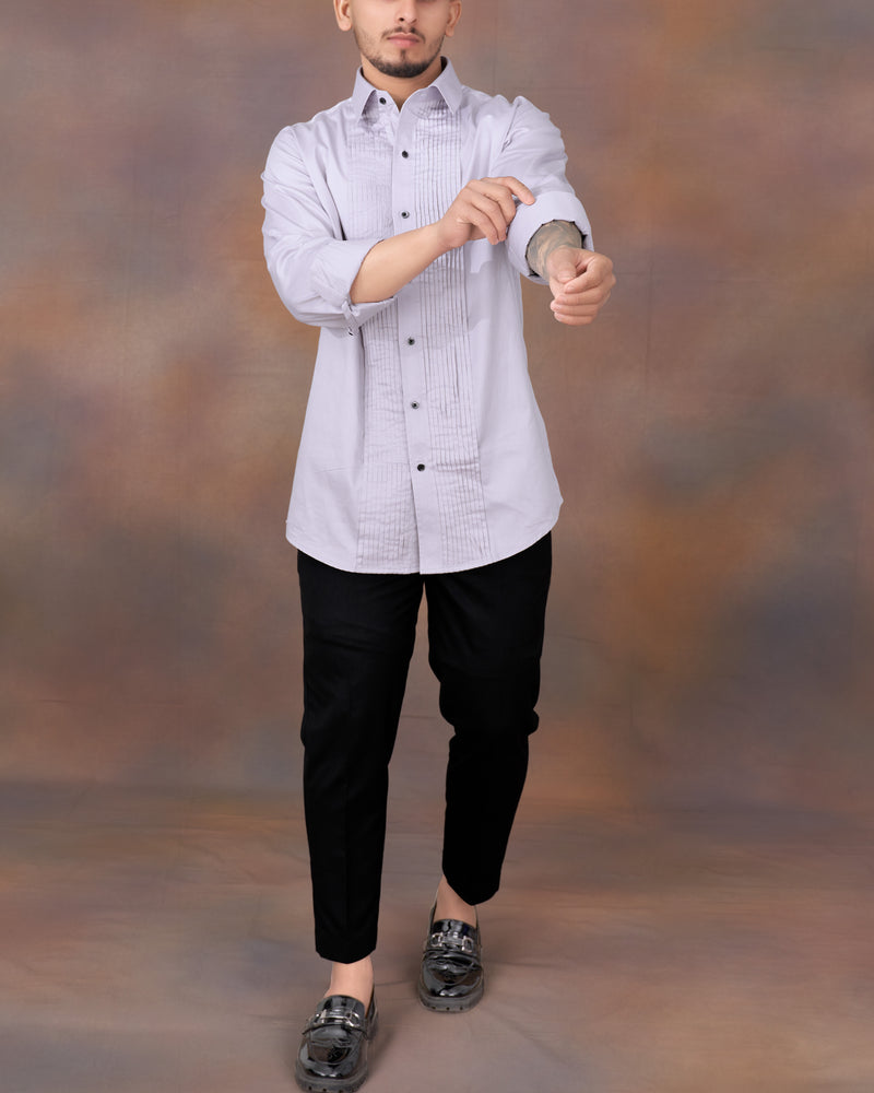 Pale Slate Lavender Snake Pleated Super Soft Premium Cotton Tuxedo Shirt