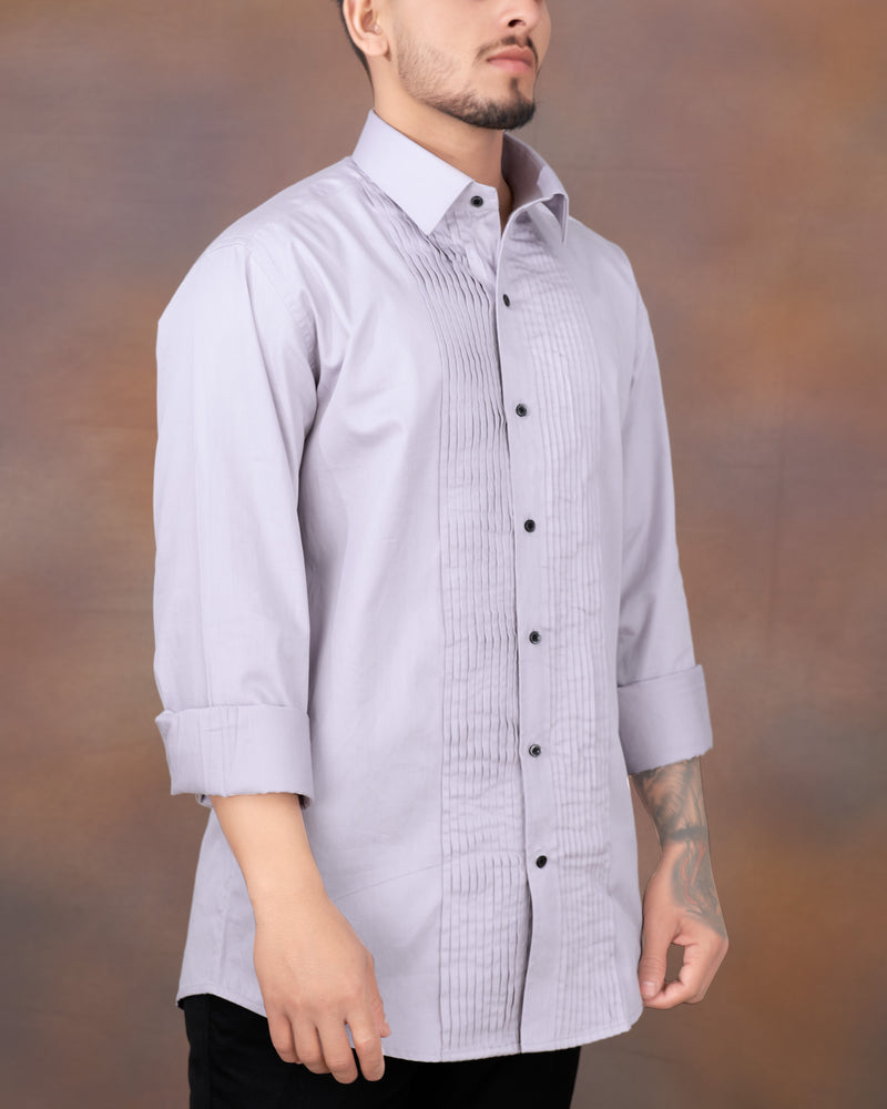 Pale Slate Lavender Snake Pleated Super Soft Premium Cotton Tuxedo Shirt