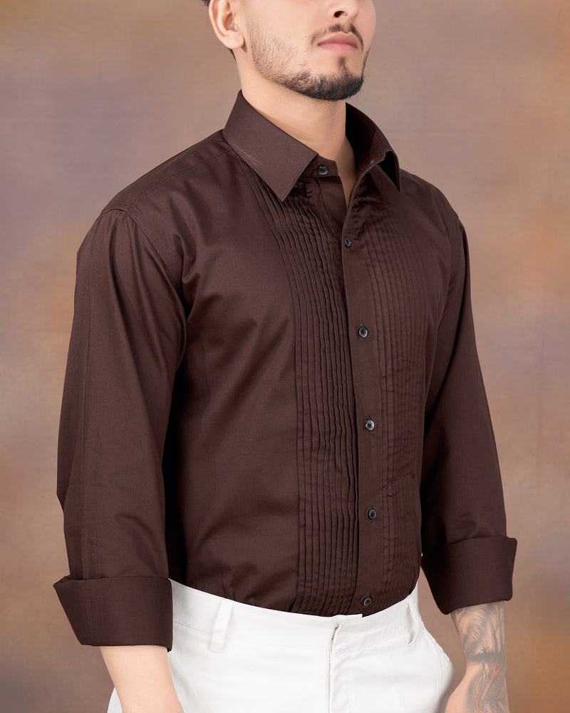 Sambuca Brown Snake Pleated Super Soft Premium Cotton Tuxedo Shirt