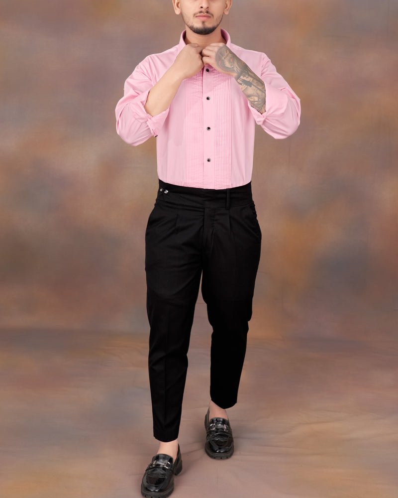 Azalea Pink Snake Pleated Super Soft Premium Cotton Tuxedo Shirt