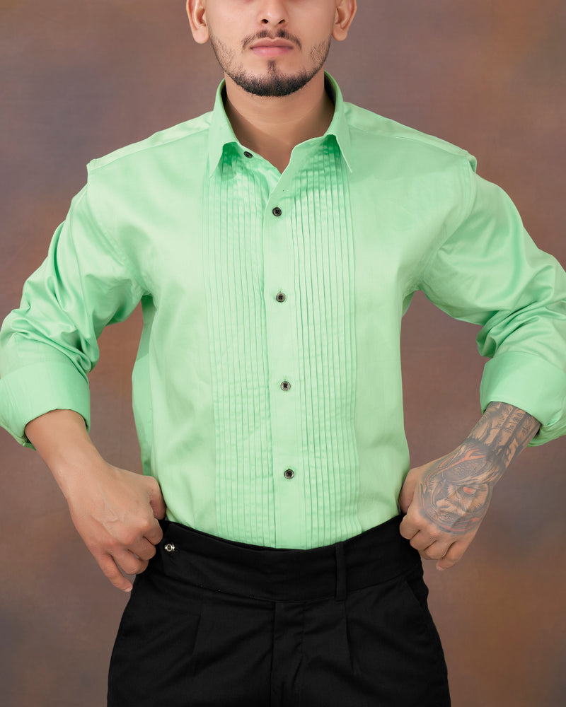 Celadon Green Snake Pleated Super Soft Premium Cotton Tuxedo Shirt