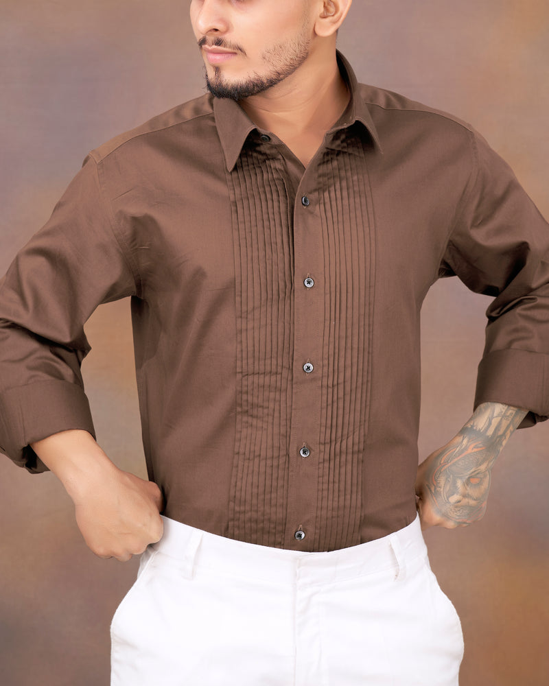 Kabul Brown Snake Pleated Super Soft Premium Cotton Tuxedo Shirt