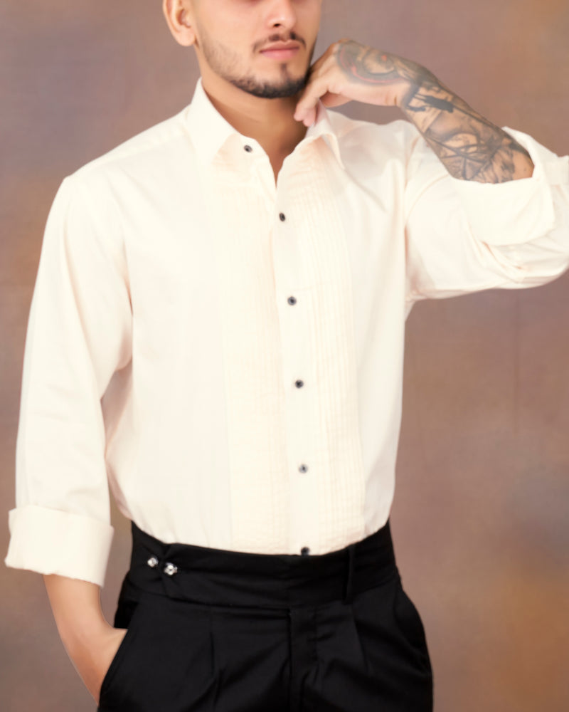 Fantasy Cream Snake Pleated Super Soft Premium Cotton Tuxedo Shirt