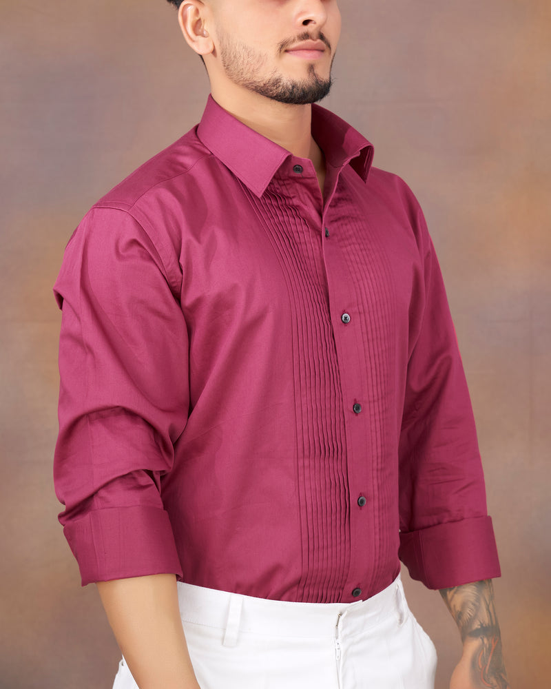 Rouge Pink Snake Pleated Super Soft Premium Cotton Tuxedo Shirt