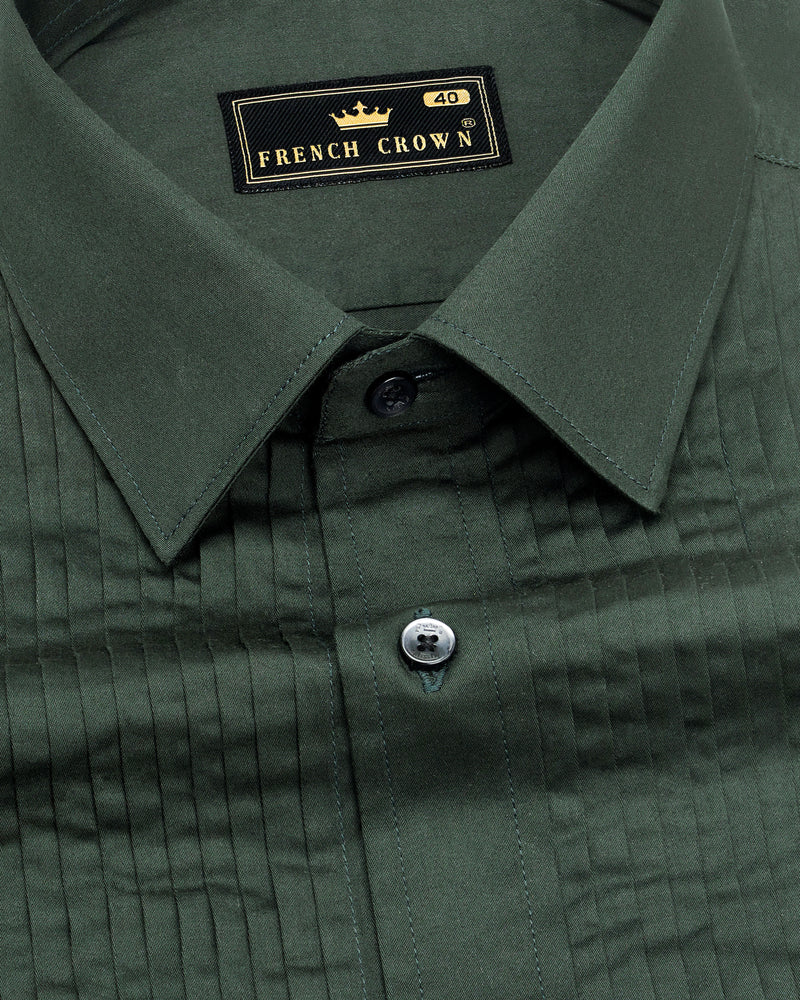 Timber Green Snake Pleated Super Soft Premium Cotton Tuxedo Shirt