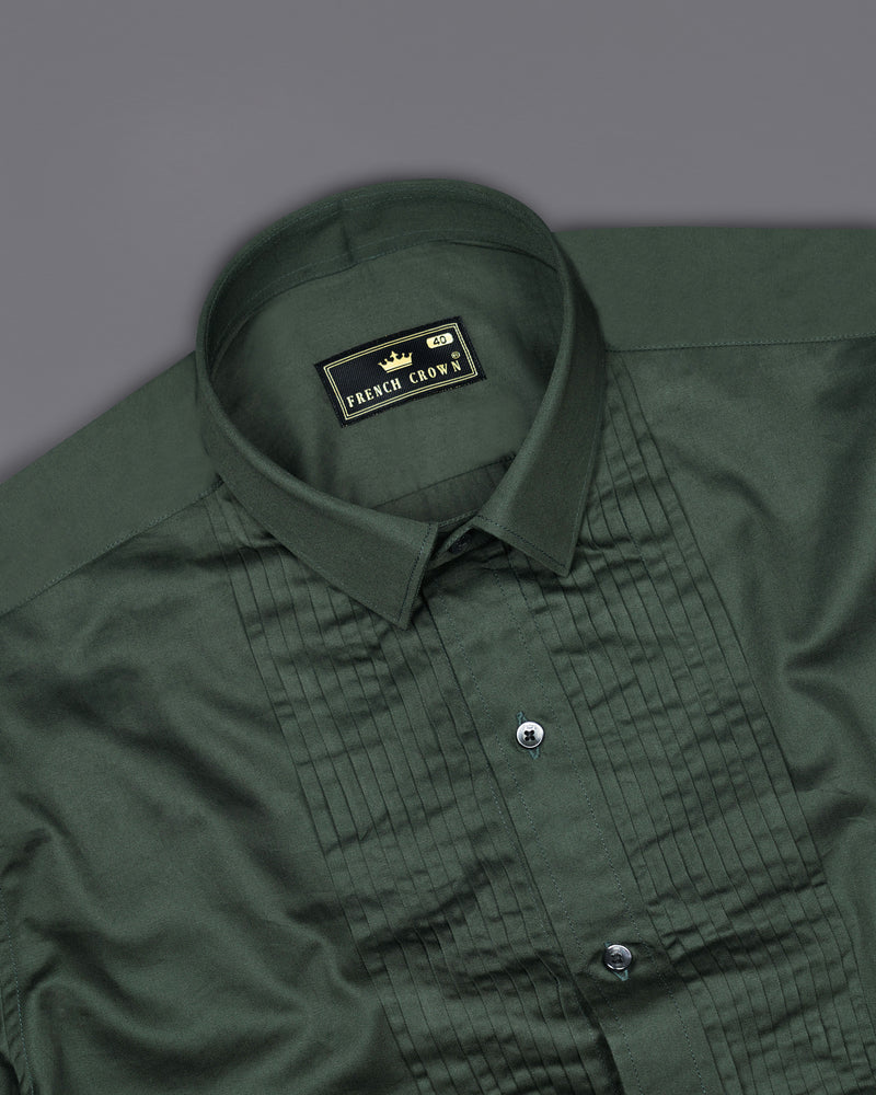 Timber Green Snake Pleated Super Soft Premium Cotton Tuxedo Shirt