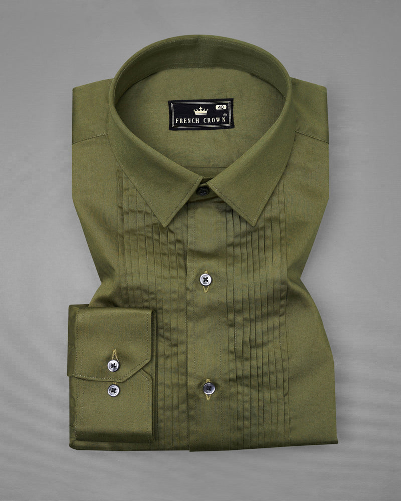 Fuscous Green Snake Pleated Super Soft Premium Cotton Tuxedo Shirt