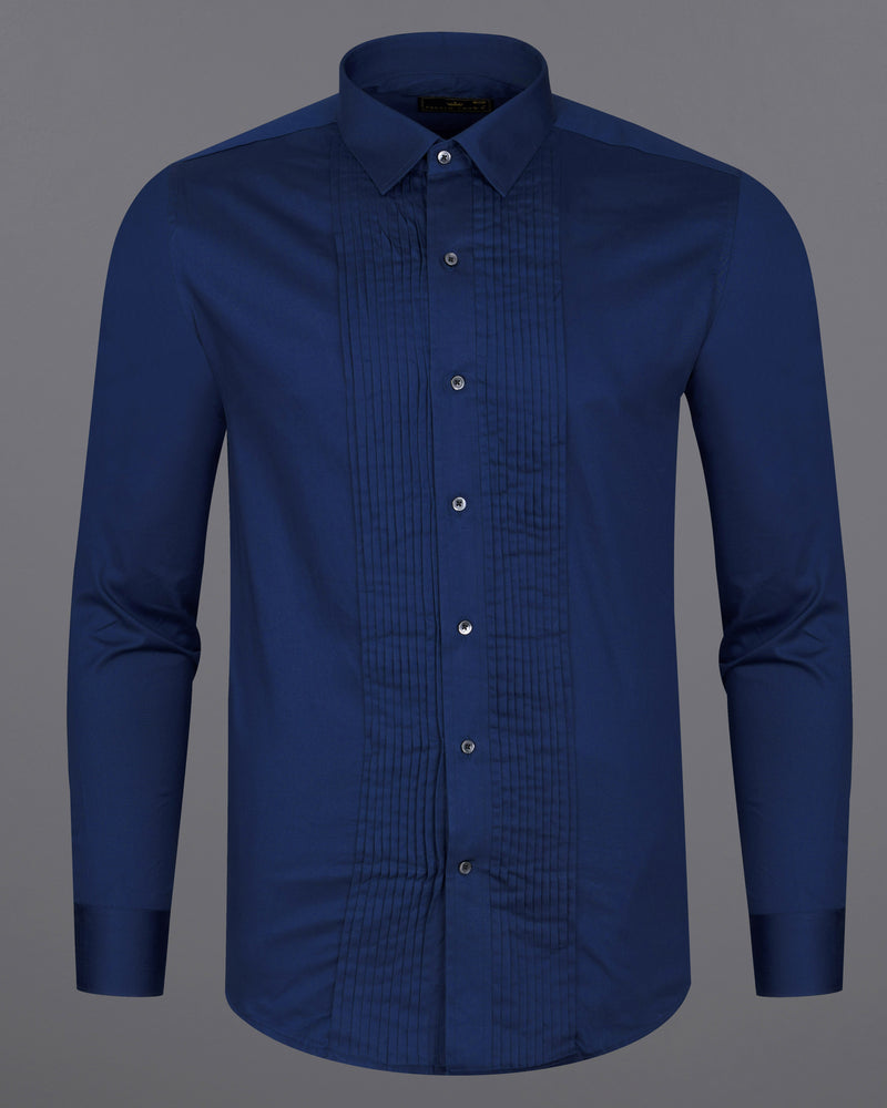 Cloud Burst Blue Snake Pleated Super Soft Premium Cotton Tuxedo Shirt