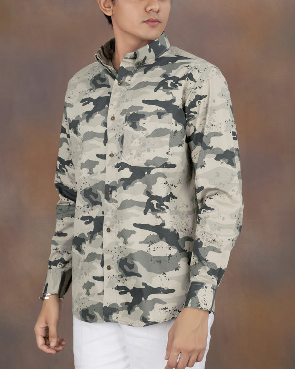 Swirl Brown with Baltic Gray Camouflage Printed Royal Oxford Shirt