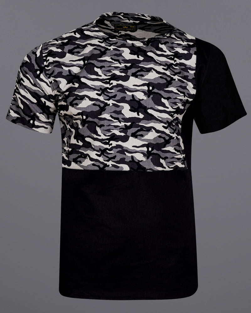 Half Camouflage Printed and Half-Black Royal Oxford Designer Bush Shirt 8912-WOC-P339-H-38,8913-MB-H-39,8913-MB-H-40,8913-MB-H-42,8913-MB-H-44,8913-MB-H-46,8913-MB-H-48,8913-MB-H-50,8912-WOC-P339-H-52