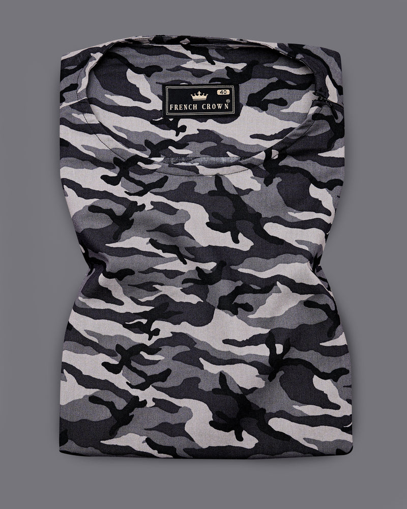 Half Camouflage Printed and Half-Black Royal Oxford Designer Bush Shirt 8912-WOC-P339-H-38,8913-MB-H-39,8913-MB-H-40,8913-MB-H-42,8913-MB-H-44,8913-MB-H-46,8913-MB-H-48,8913-MB-H-50,8912-WOC-P339-H-52