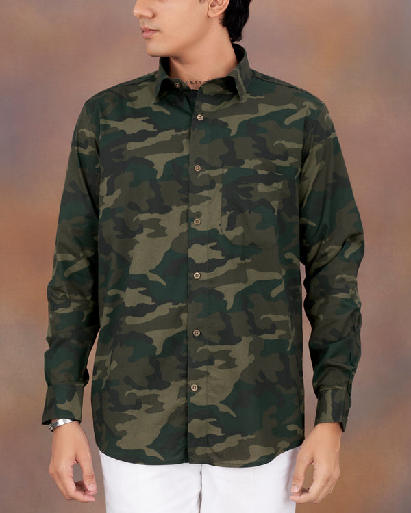 Thunder Brown with Rangoon Green Camouflage Printed Royal Oxford Shirt