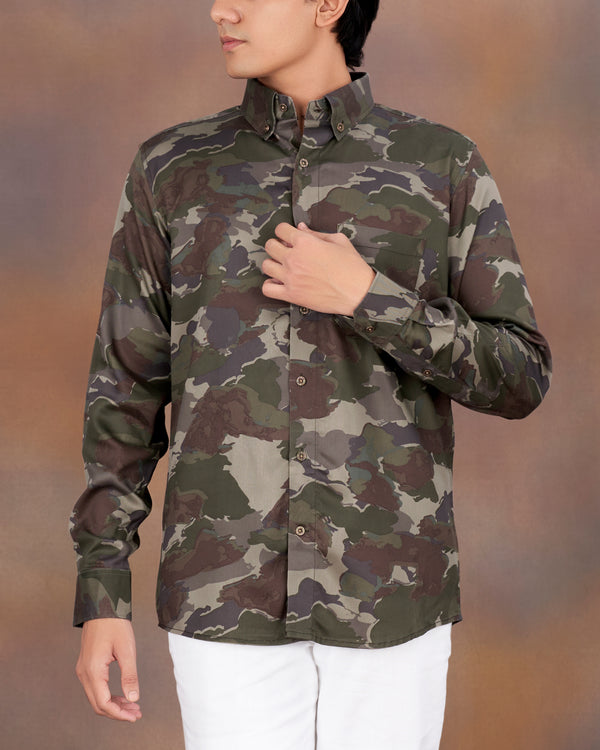 Rebel with Bronco Brown and Rifle Green Camouflage Printed Premium Tencel Shirt