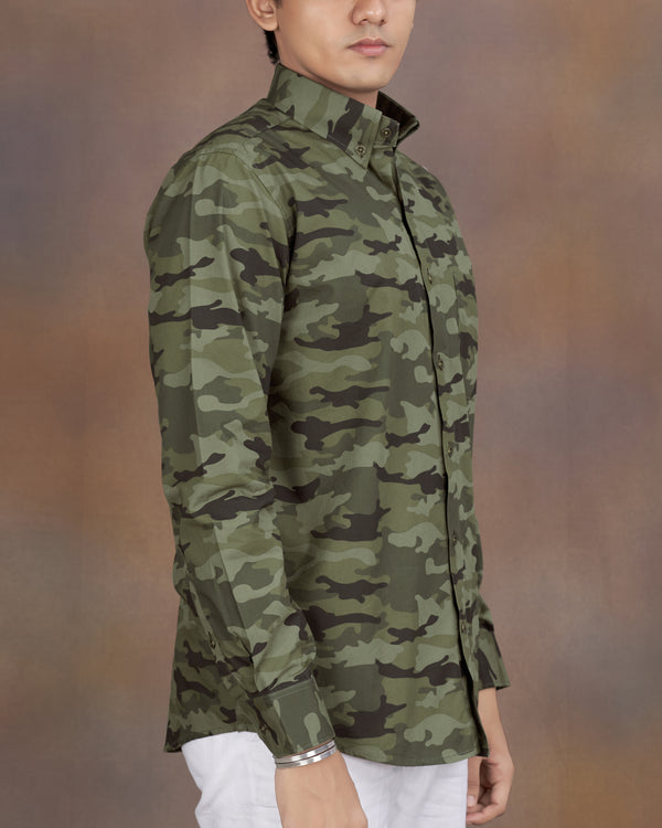 Limed Green with Bistre Brown Camouflage Printed Royal Oxford Shirt