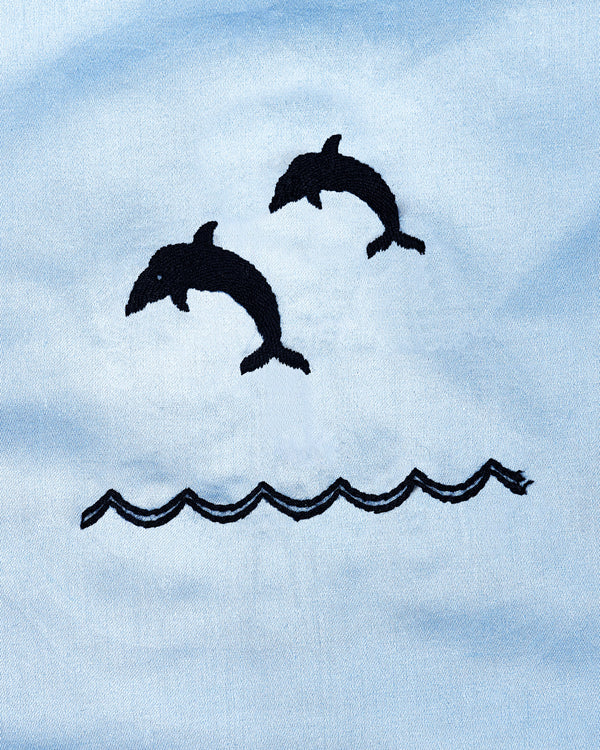 Spindle Blue Fish Embroidered Super Soft Premium Cotton Shirt