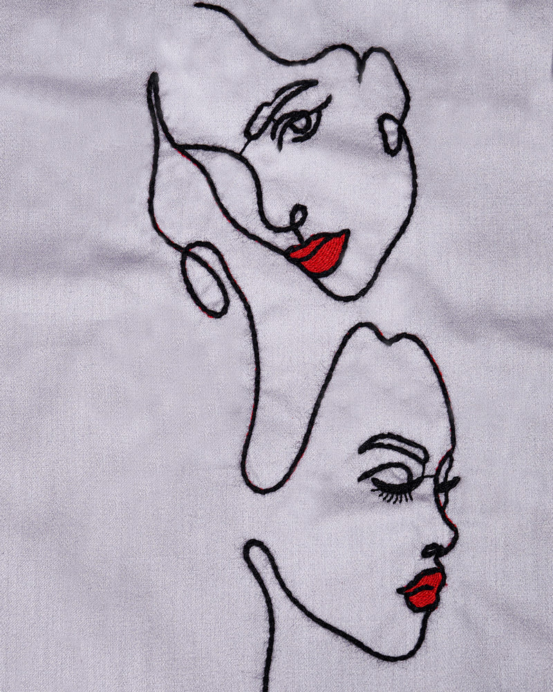Pale Slate Lavender Embroidered Super Soft Premium Cotton Shirt