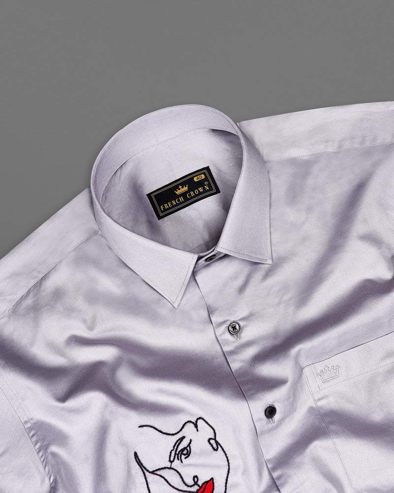 Pale Slate Lavender Embroidered Super Soft Premium Cotton Shirt