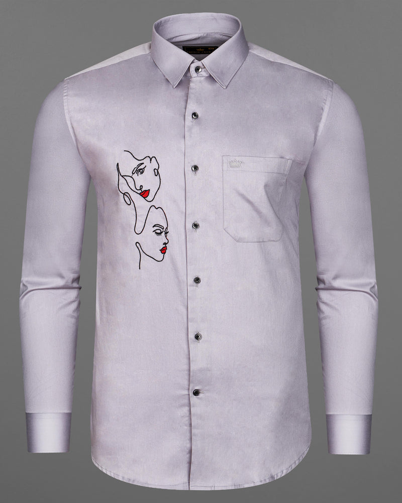 Pale Slate Lavender Embroidered Super Soft Premium Cotton Shirt