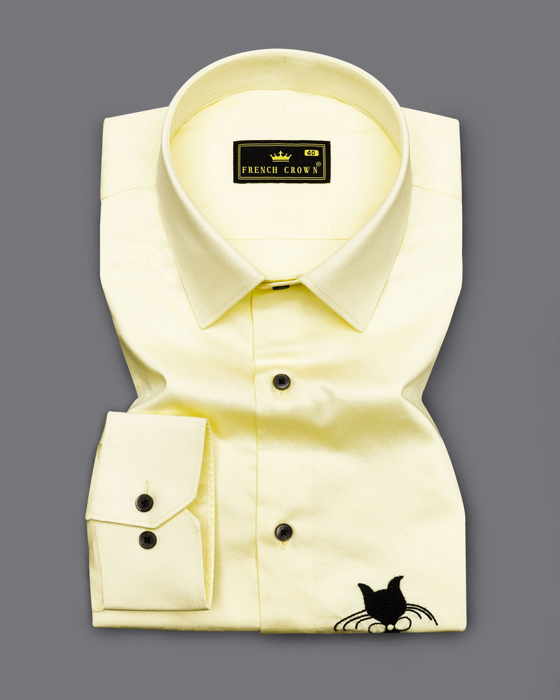 Citrine Yellow With Cat Embroidered Super Soft Premium Cotton Shirt