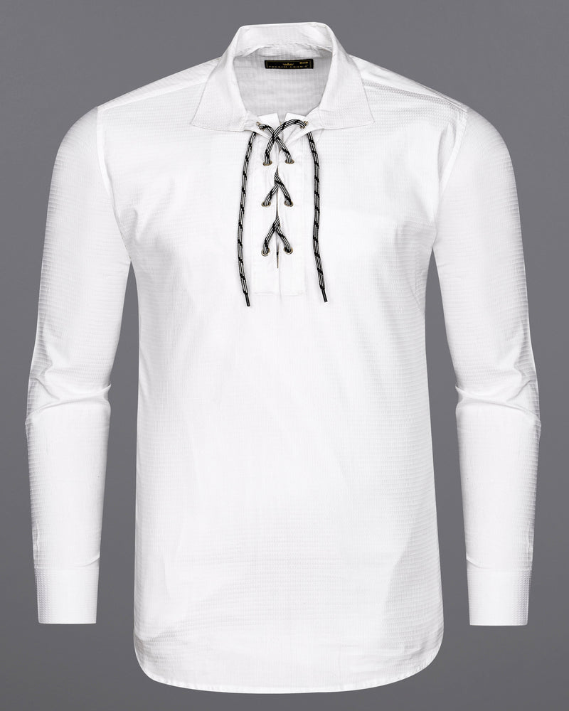Bright White Dobby Textured Premium Giza Cotton Bohemian Inspired Designer Shirt