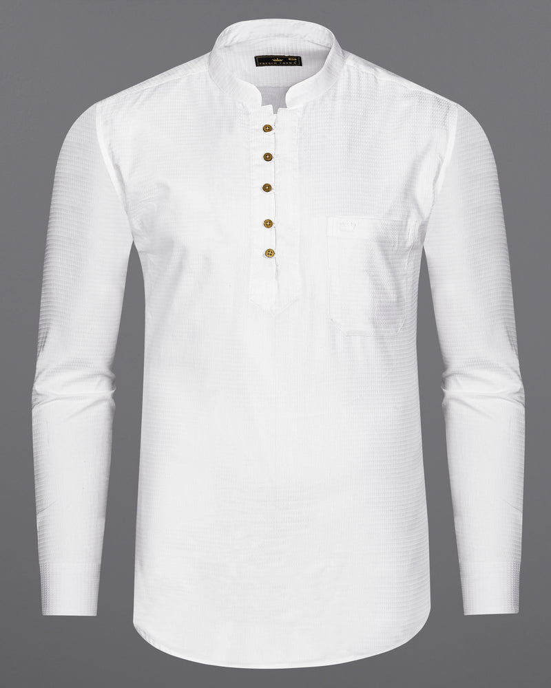 Bright White Dobby Textured Premium Giza Cotton Kurta Shirt
