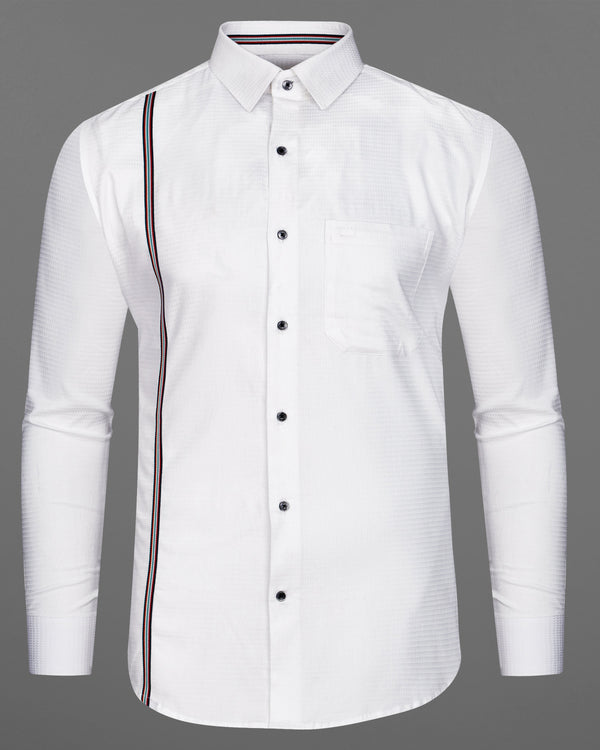 Bright White with Multicolour Striped Dobby Textured Premium Giza Cotton Designer Shirt
