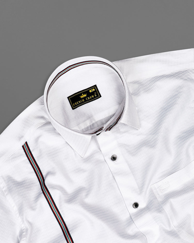 Bright White with Multicolour Striped Dobby Textured Premium Giza Cotton Designer Shirt