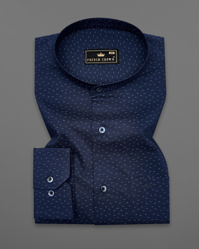 Ebony Navy Blue Printed Premium Cotton Shirt