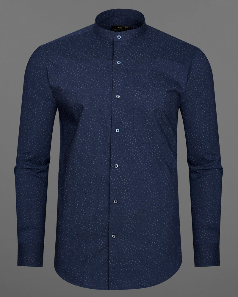 Ebony Navy Blue Printed Premium Cotton Shirt