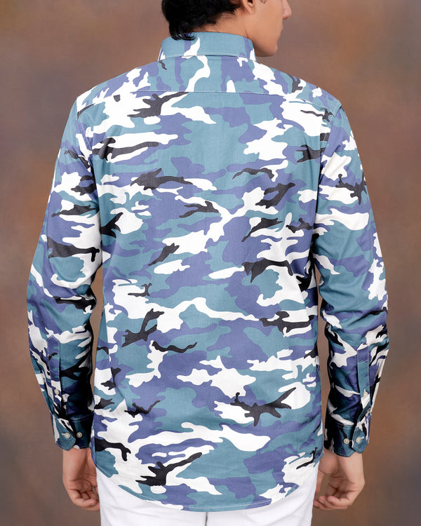 Cascade Blue with Mobster Blue Multicolour Camouflage Printed Royal Oxford Shirt