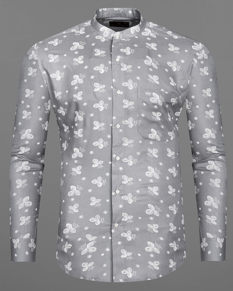 Martini Gray Leaves Textured Premium Tencel Shirt