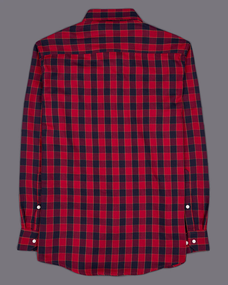 Carmine Red with Black Checked Twill Premium Cotton Shirt