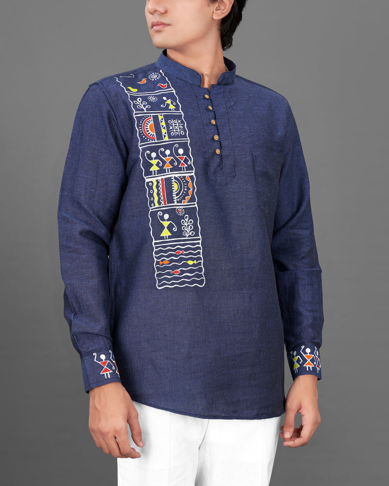 Rhino Blue Multicolour Warli Folk Art Hand Painted Luxurious Linen Kurta Designer Shirt 7132-KS-ART-38, 7132-KS-ART-H-38, 7132-KS-ART-39, 7132-KS-ART-H-39, 7132-KS-ART-40, 7132-KS-ART-H-40, 7132-KS-ART-42, 7132-KS-ART-H-42, 7132-KS-ART-44, 7132-KS-ART-H-44, 7132-KS-ART-46, 7132-KS-ART-H-46, 7132-KS-ART-48, 7132-KS-ART-H-48, 7132-KS-ART-50, 7132-KS-ART-H-50, 7132-KS-ART-52, 7132-KS-ART-H-52