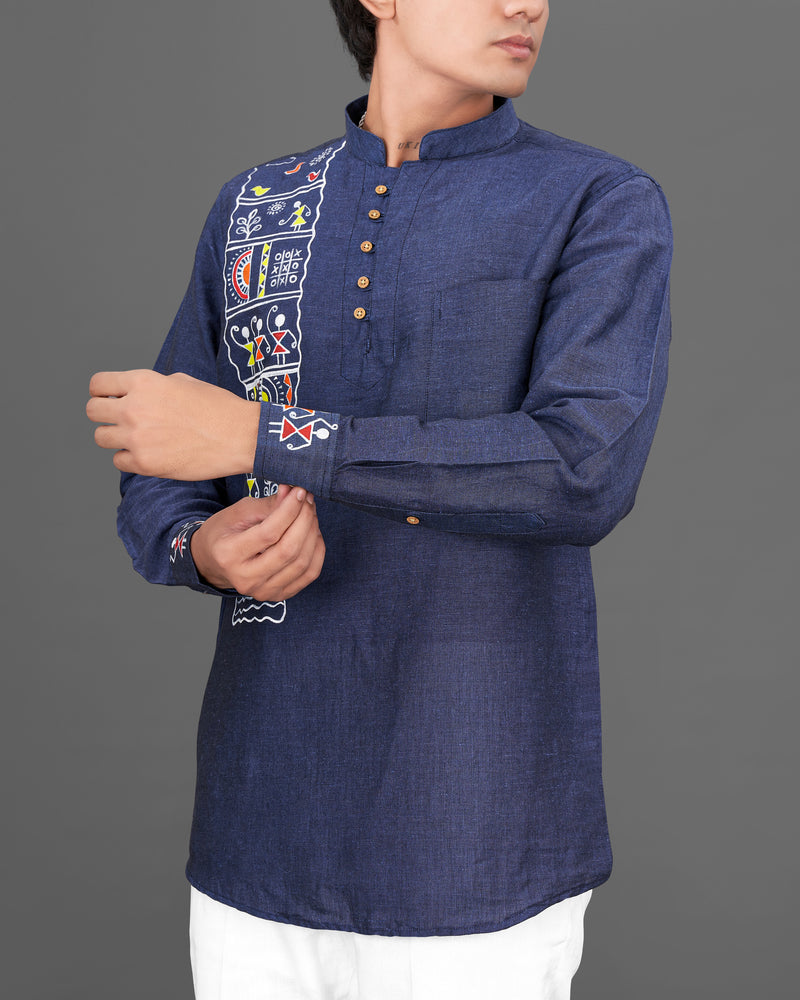 Rhino Blue Multicolour Warli Folk Art Hand Painted Luxurious Linen Kurta Designer Shirt 7132-KS-ART-38, 7132-KS-ART-H-38, 7132-KS-ART-39, 7132-KS-ART-H-39, 7132-KS-ART-40, 7132-KS-ART-H-40, 7132-KS-ART-42, 7132-KS-ART-H-42, 7132-KS-ART-44, 7132-KS-ART-H-44, 7132-KS-ART-46, 7132-KS-ART-H-46, 7132-KS-ART-48, 7132-KS-ART-H-48, 7132-KS-ART-50, 7132-KS-ART-H-50, 7132-KS-ART-52, 7132-KS-ART-H-52