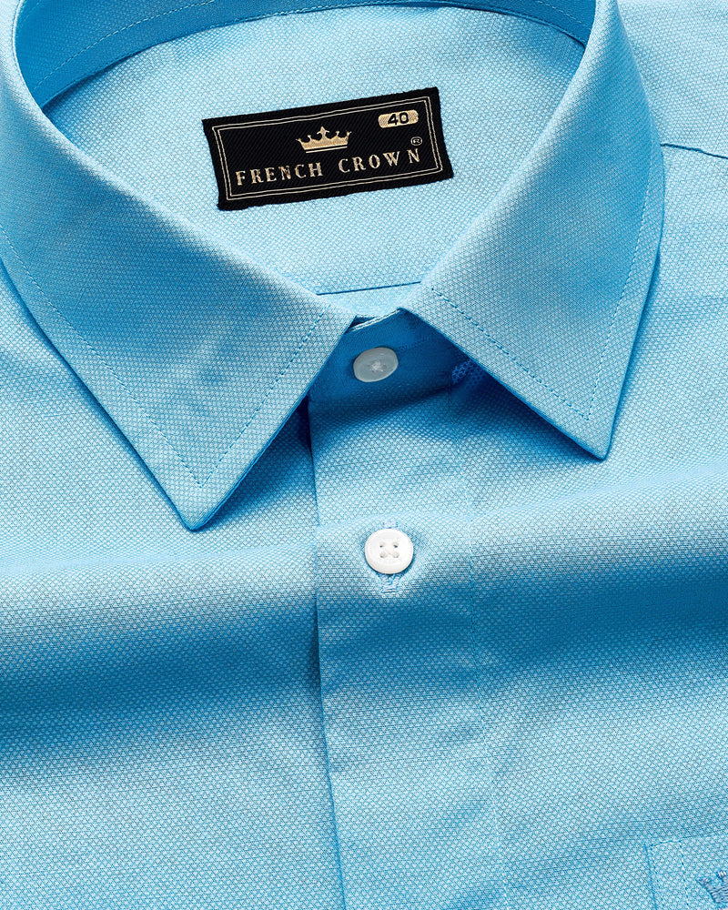 Cerulean Aqua Blue Dobby Textured Premium Giza Cotton Shirt