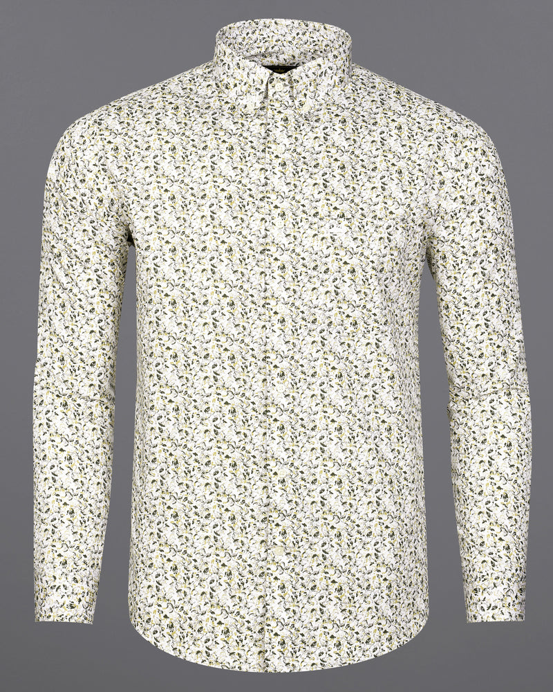 Bright White with Hemlock Green Ditsy Printed Royal Oxford Shirt