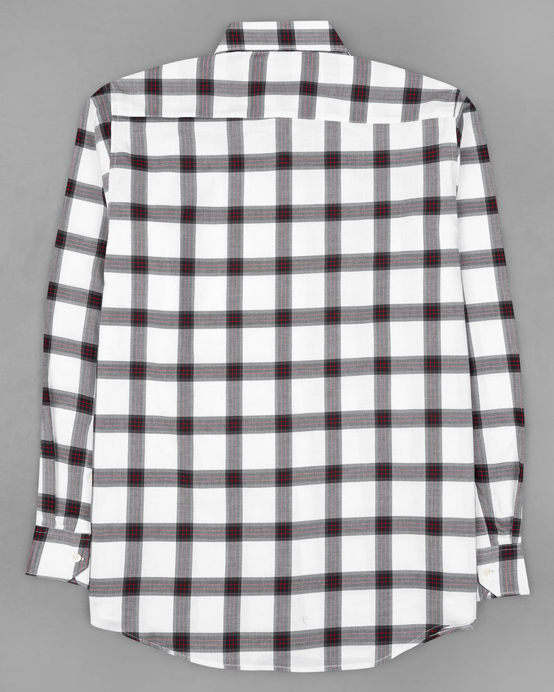 Bright White Checkered  Dobby Textured Premium Giza Cotton Shirt