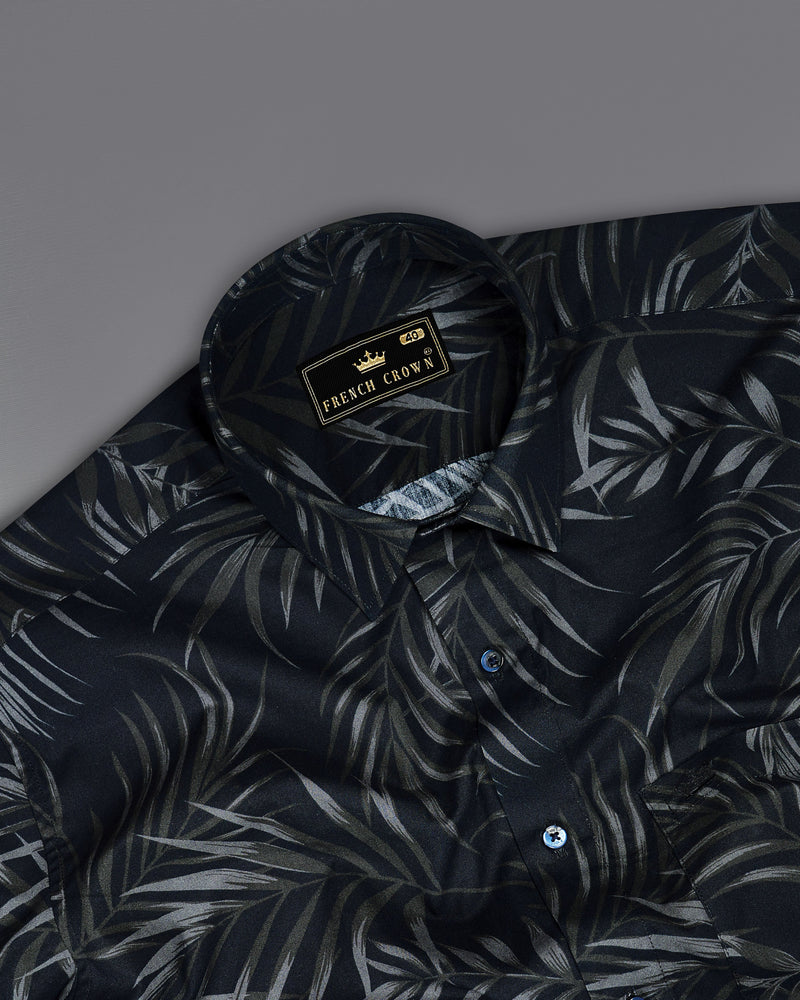 Jade Black Leaves Printed Premium Cotton Shirt