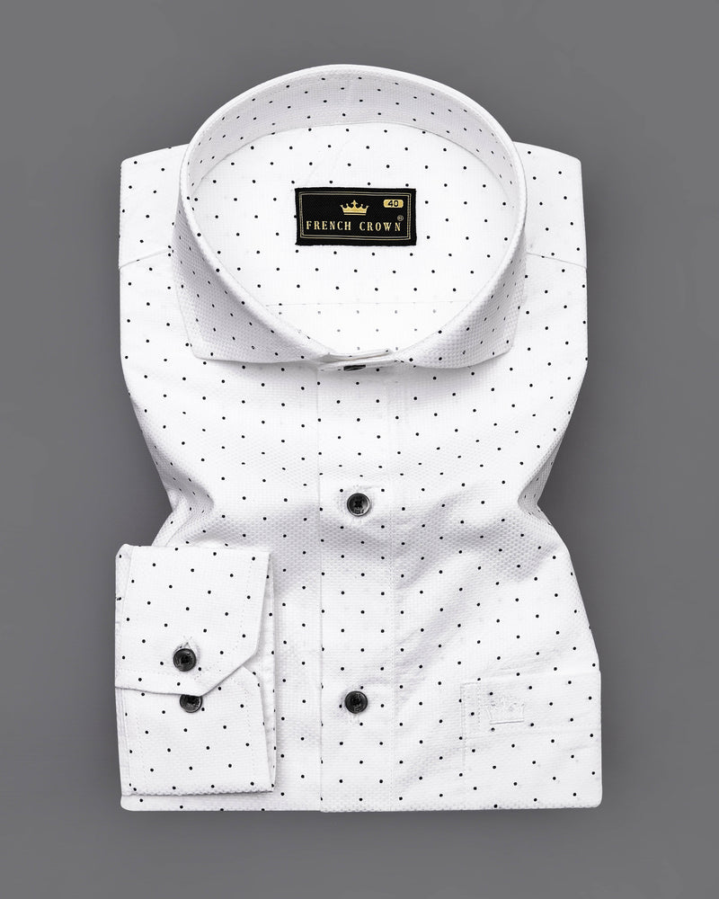 Bright White Polka Dotted Dobby Textured Dobby Textured Premium Giza Cotton Shirt